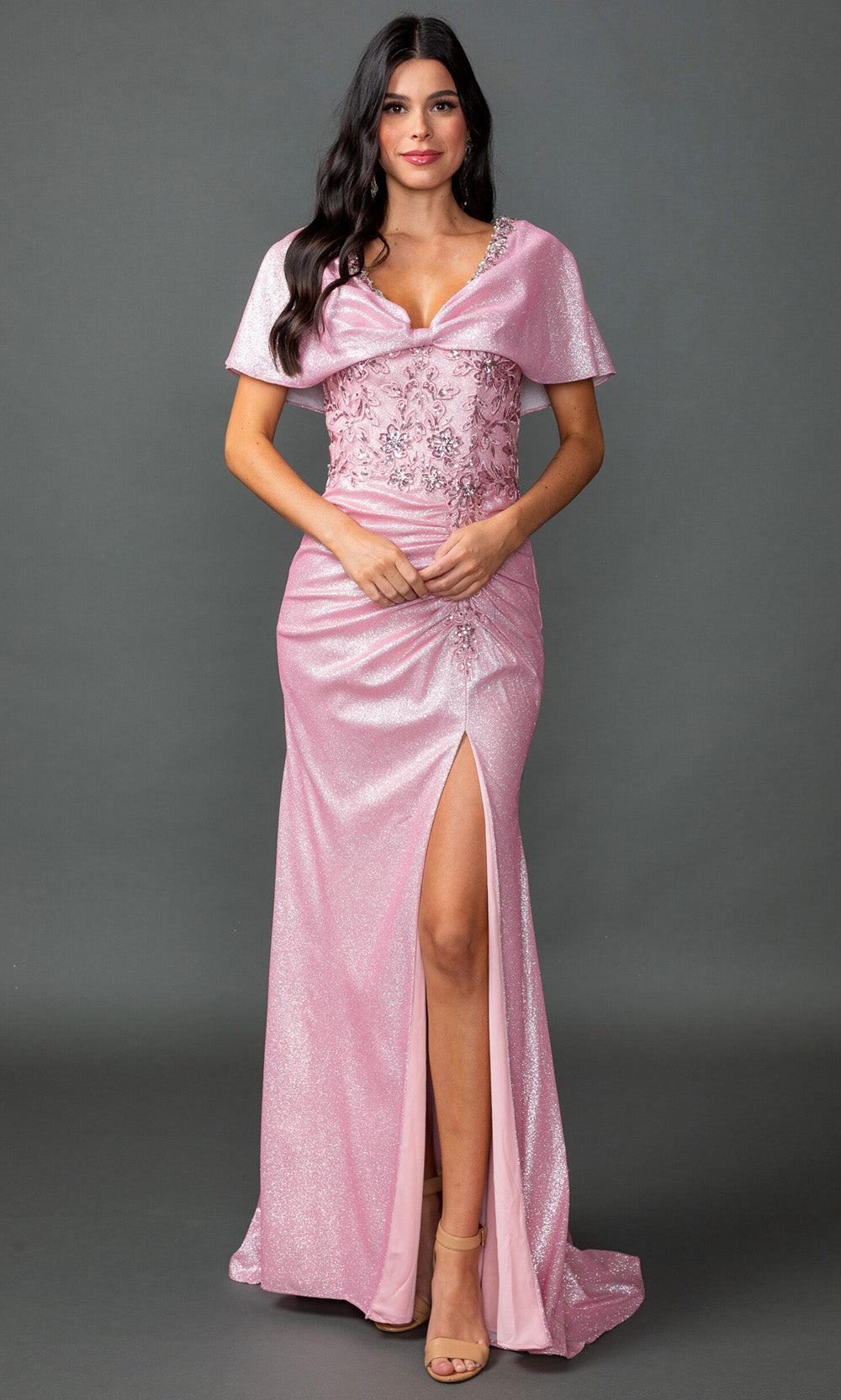 Dancing Queen 4568 - V-Neckline Draped Sheath Prom Gown Mother of the Bride Dresses in Blush 