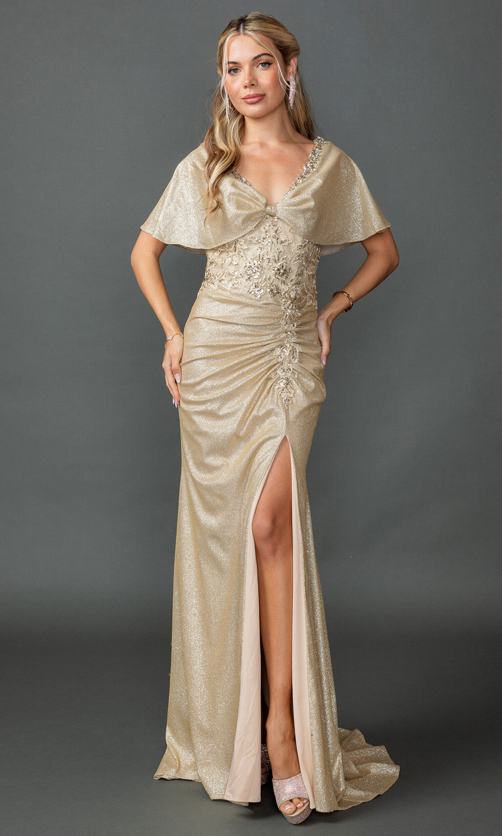 Dancing Queen 4568 - V-Neckline Draped Sheath Prom Gown Mother of the Bride Dresses in Champagne 