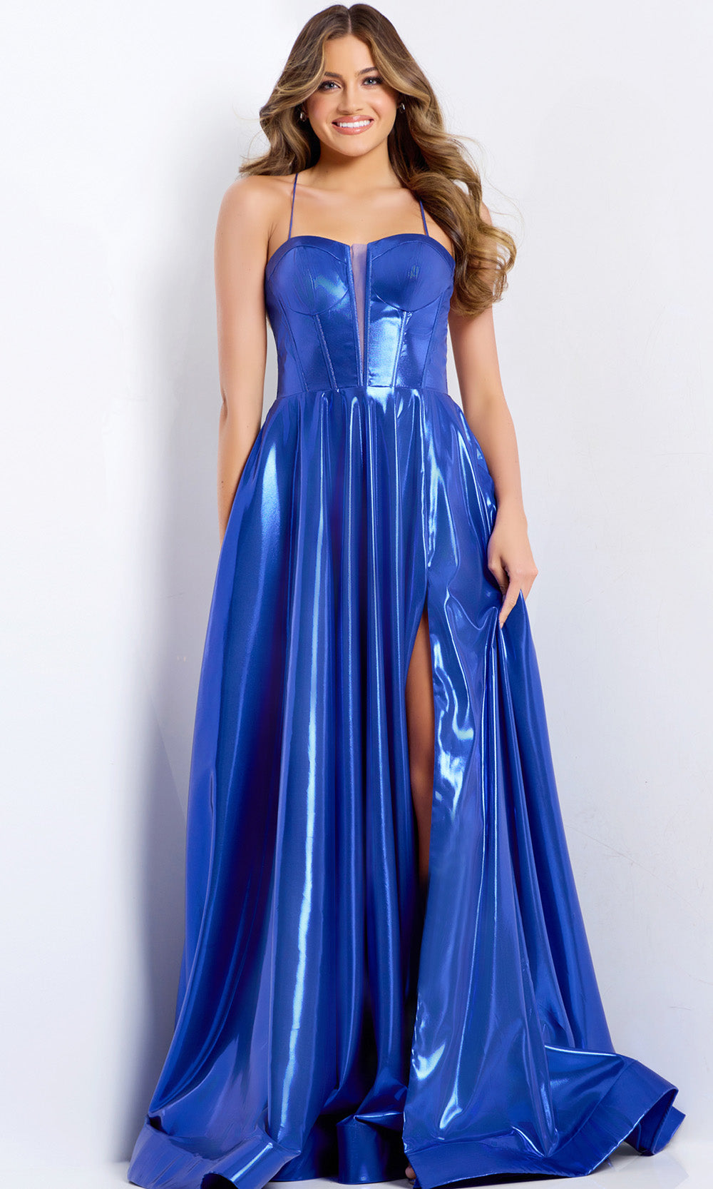 Jovani 45699 - Strappy Lace-Up Back A-Line Gown