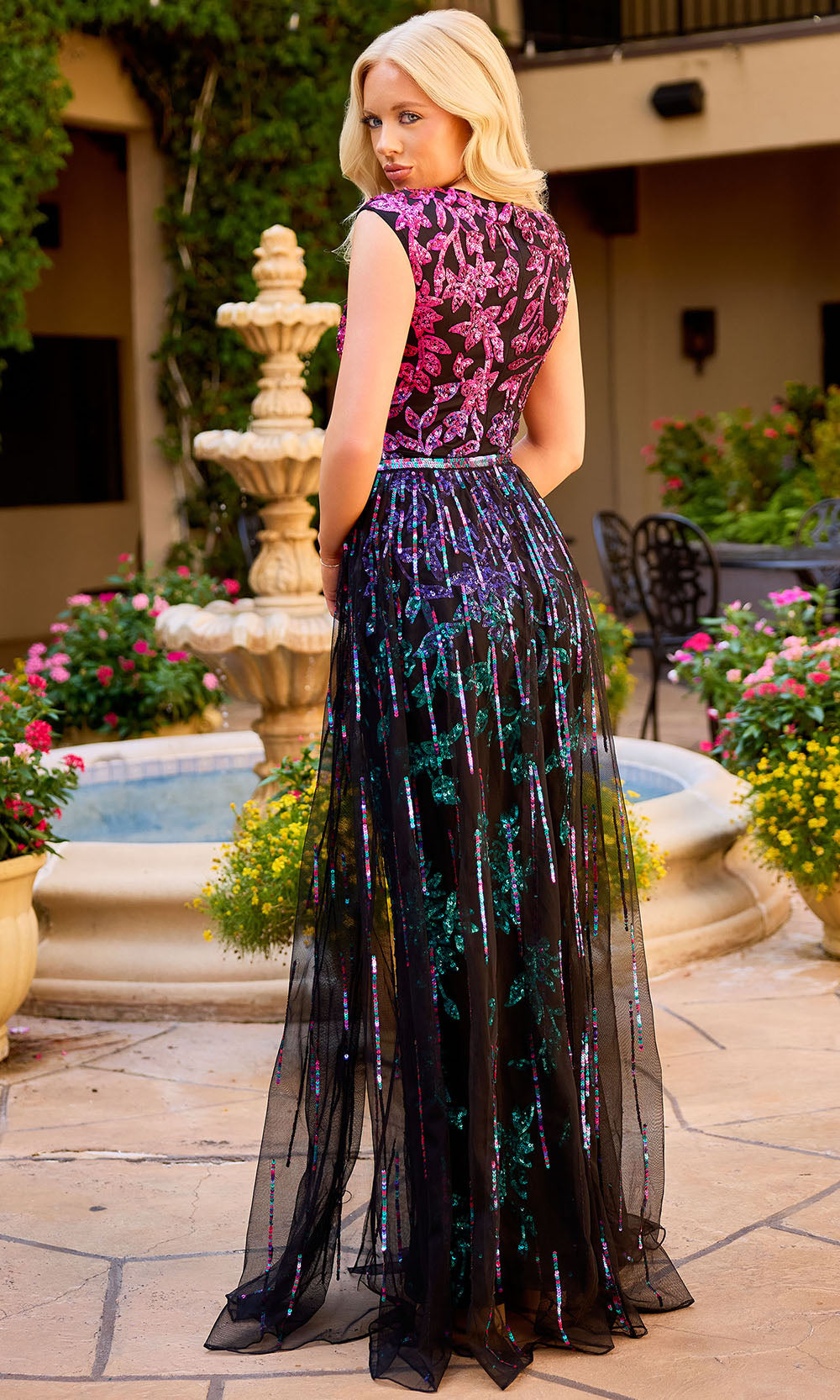 Primavera Couture 4569 - V-Neck Embellished Overskirt Jumpsuit Formal Pantsuits