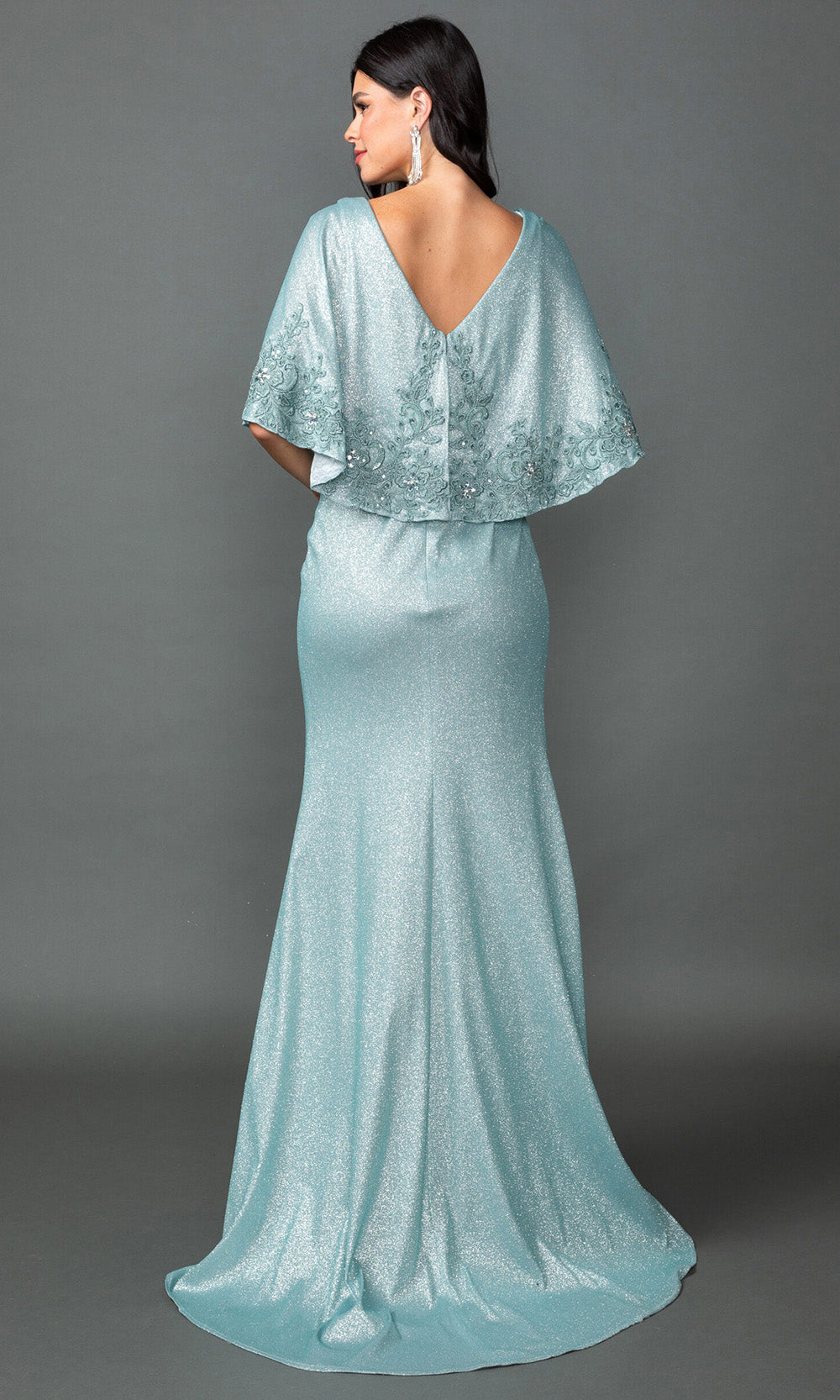 Dancing Queen 4569 - High Slit Cape Sleeve Long Gown Mother of the Bride Dresses in Sage 