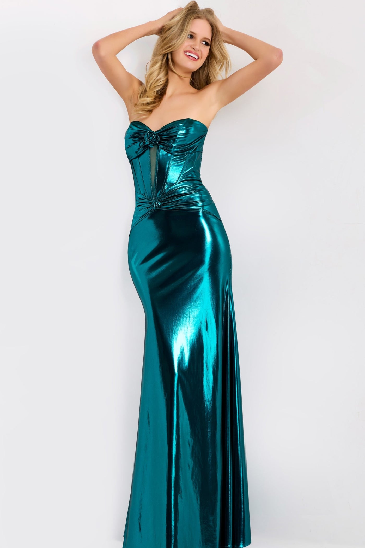 Jovani 45709 - Sweetheart Neck Metallic Sheath Dress Prom Dresses in In Green