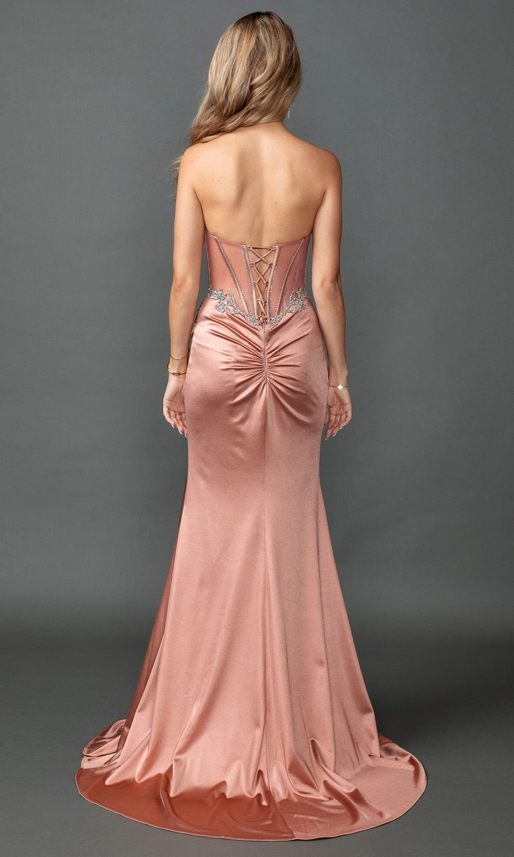 Dancing Queen 4570 - Sweetheart Neck Crystal Embellished Long Gown Formal Gowns in Rose Gold