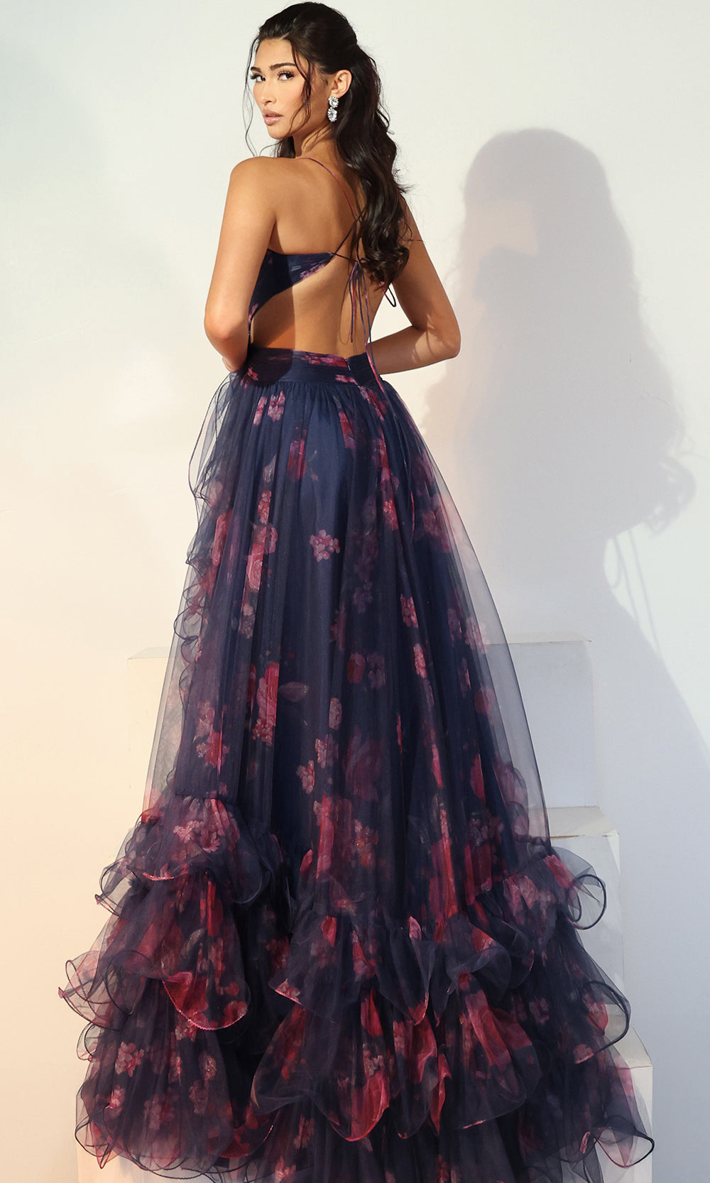 Jovani 45712 - Floral Tulle Spaghetti Strap Prom Gown Special Occasion Dress