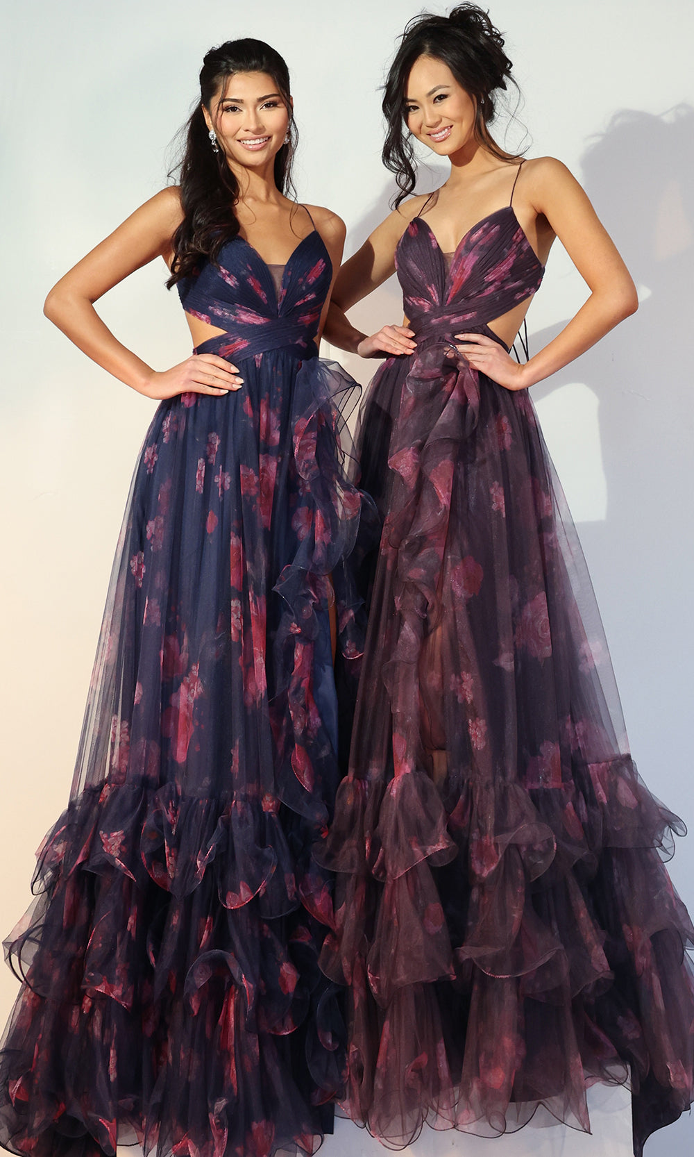 Jovani 45712 - Floral Tulle Spaghetti Strap Prom Gown