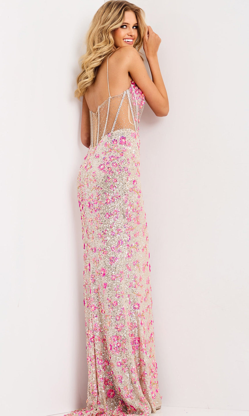 Jovani 45774 - Floral Embellished Sleeveless Long Dress Prom Dresses