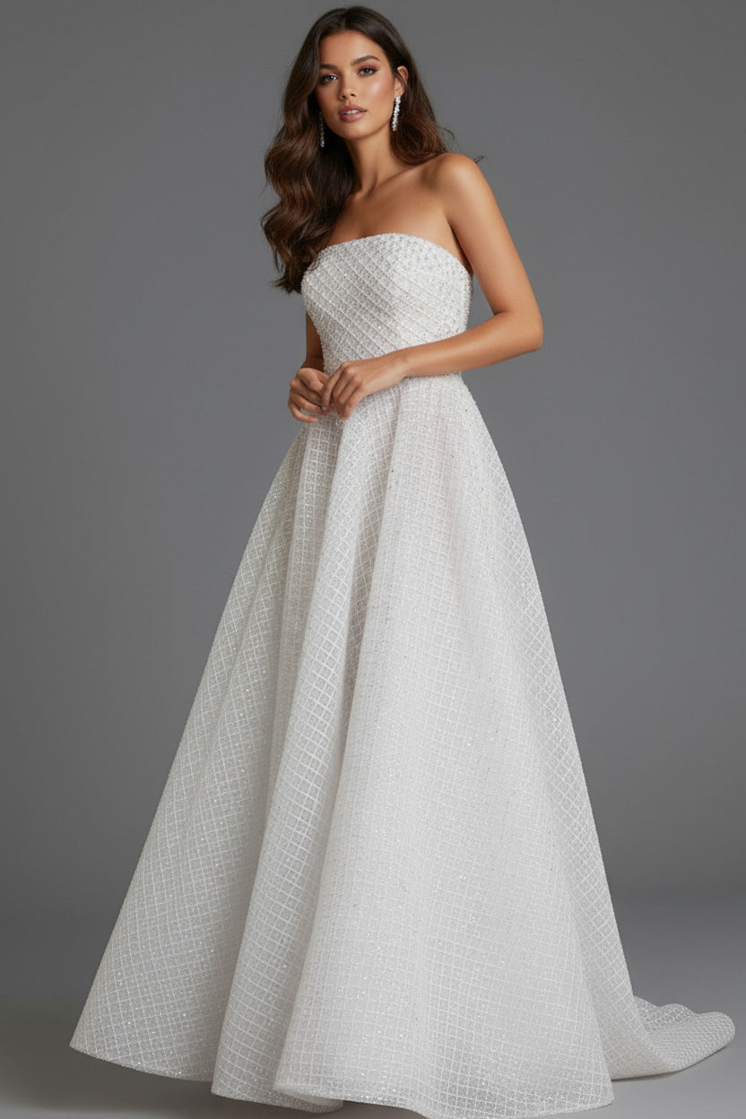 Jovani 45788 - Textured Bodice A-Line Prom Gown Prom Dresses in In White