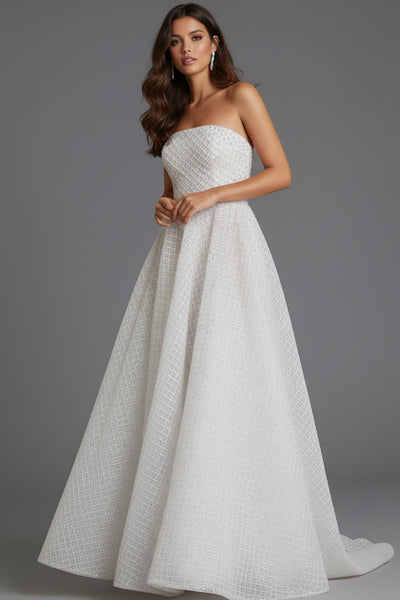 Jovani 45788 - Textured Bodice A-Line Prom Gown Prom Dresses in In White