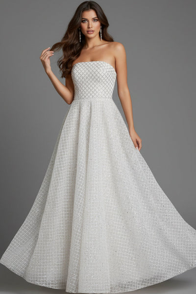 Jovani 45788 - Textured Bodice A-Line Prom Gown Prom Dresses in In White