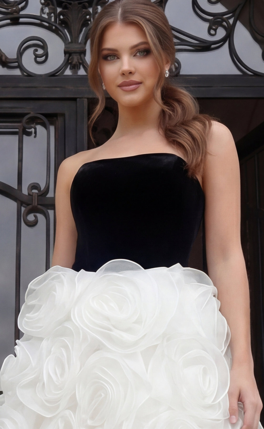 Jovani 45883 - Strapless Bodice 3D Rosette Ballgown Ball Gowns  in and White 