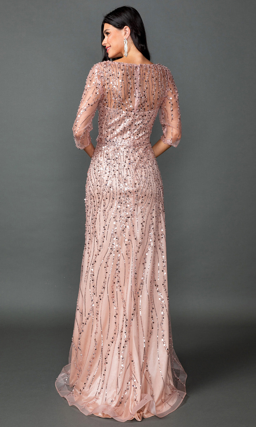 Dancing Queen 4588 - Bateau Neck Embellished Fitted Gown Mother Of The Bride Dresses in Rose Gold