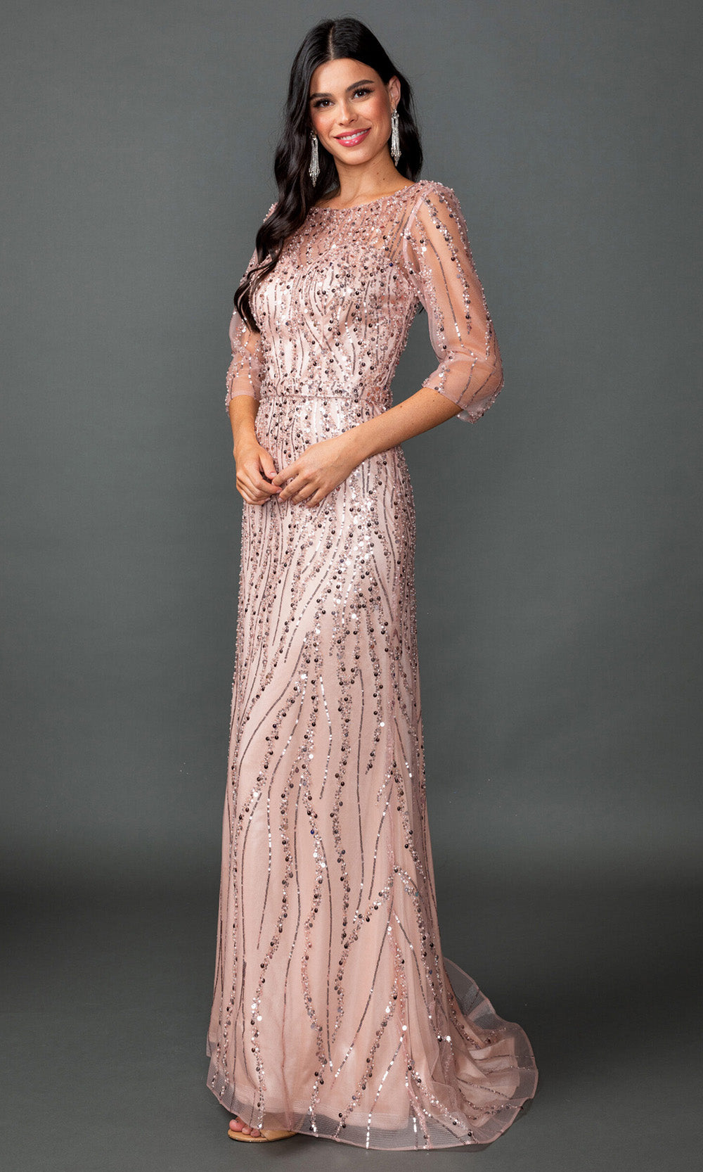 Dancing Queen 4588 - Bateau Neck Embellished Fitted Gown Mother Of The Bride Dresses in Rose Gold
