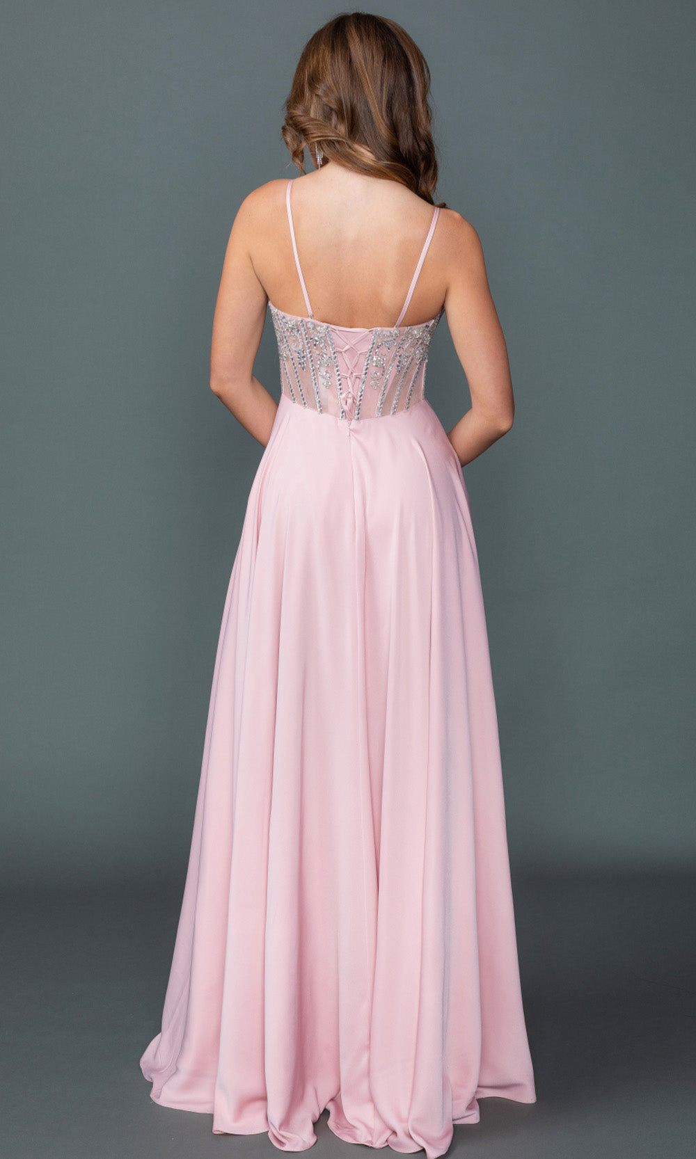 Dancing Queen 4589 - Embellished Corset Flowing Prom Gown Formal Gowns in Blush 