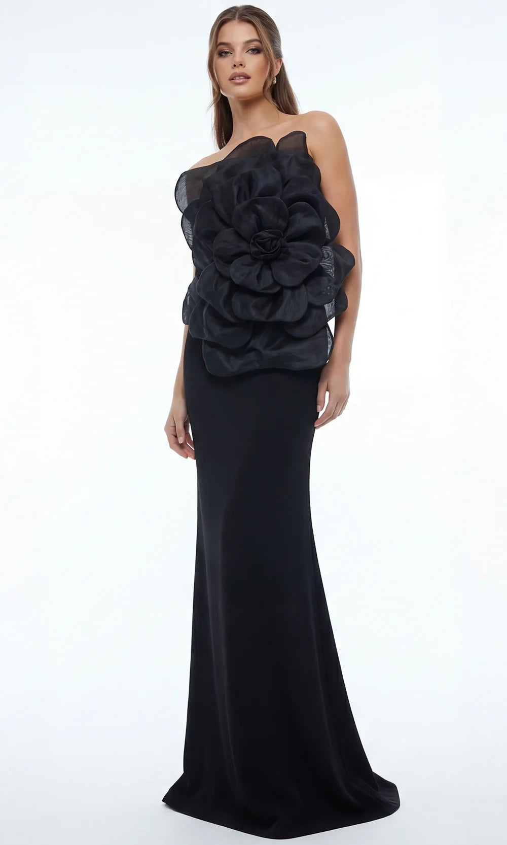 Jovani 45922 - Floral Bodice Column Gown with Slit Special Occasion Dress In Black