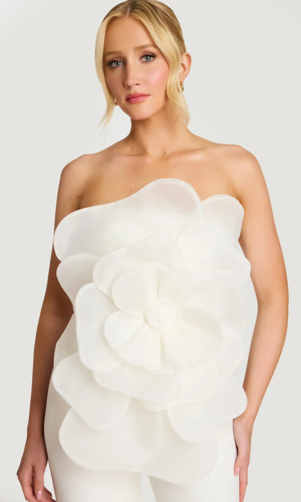 Jovani 45933 - Flared Leg Jumpsuit with Oversized Floral Formal Pantsuits  in Off White 