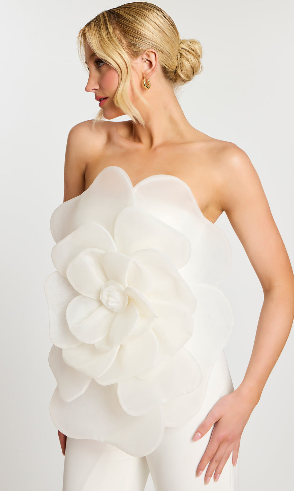 Jovani 45933 - Flared Leg Jumpsuit with Oversized Floral Formal Pantsuits  in Off White 