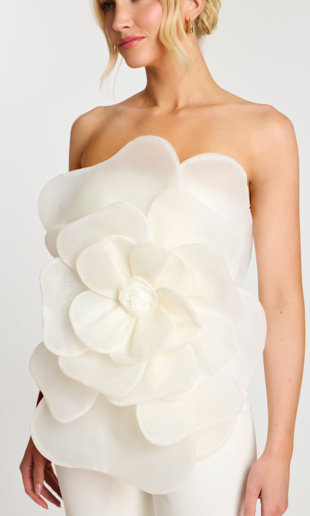 Jovani 45933 - Flared Leg Jumpsuit with Oversized Floral Formal Pantsuits  in Off White 