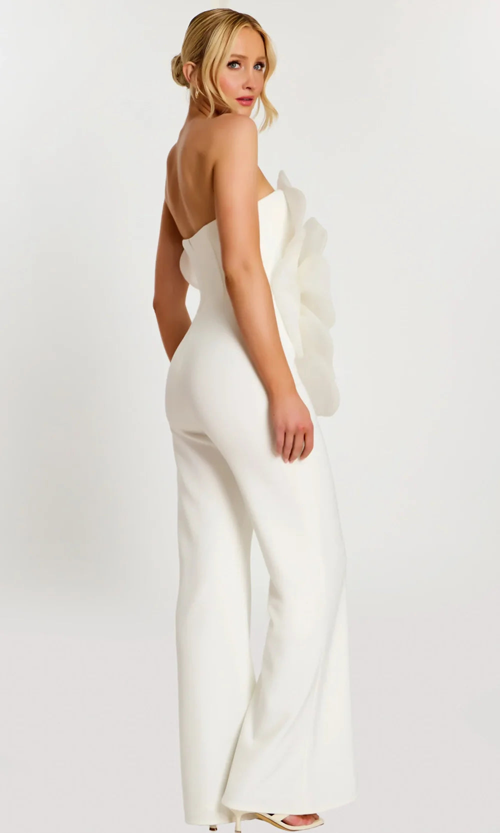 Jovani 45933 - Flared Leg Jumpsuit with Oversized Floral Formal Pantsuits  in Off White 