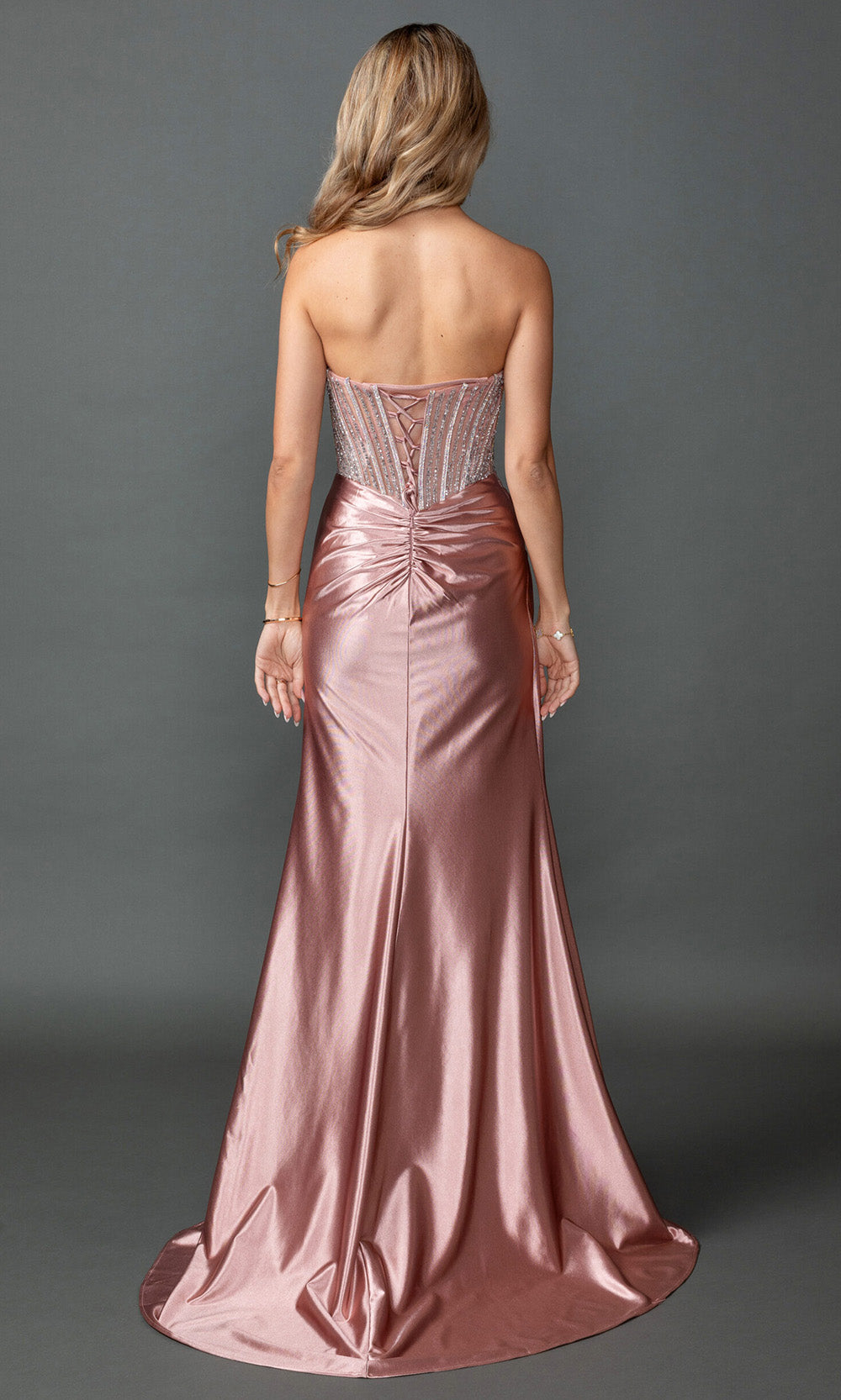 Dancing Queen 4593 - Semi-Sweetheart Basque Fitted Gown Prom Dresses in Rose Gold