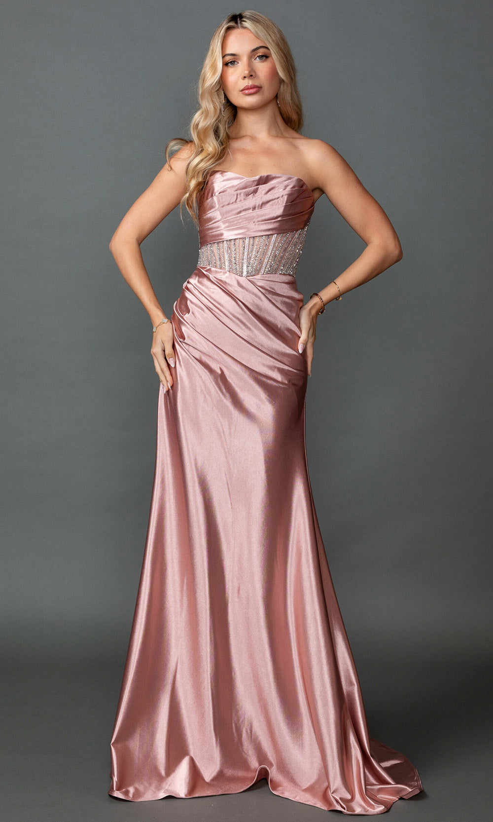 Dancing Queen 4593 - Semi-Sweetheart Basque Fitted Gown Prom Dresses in Rose Gold