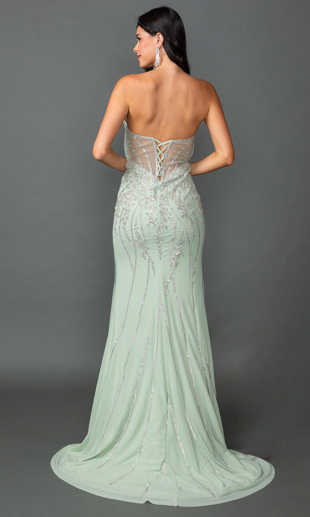 Dancing Queen 4595 - Lace-Up Back Deep Sweetheart Prom Gown Prom Dresses in Sage 