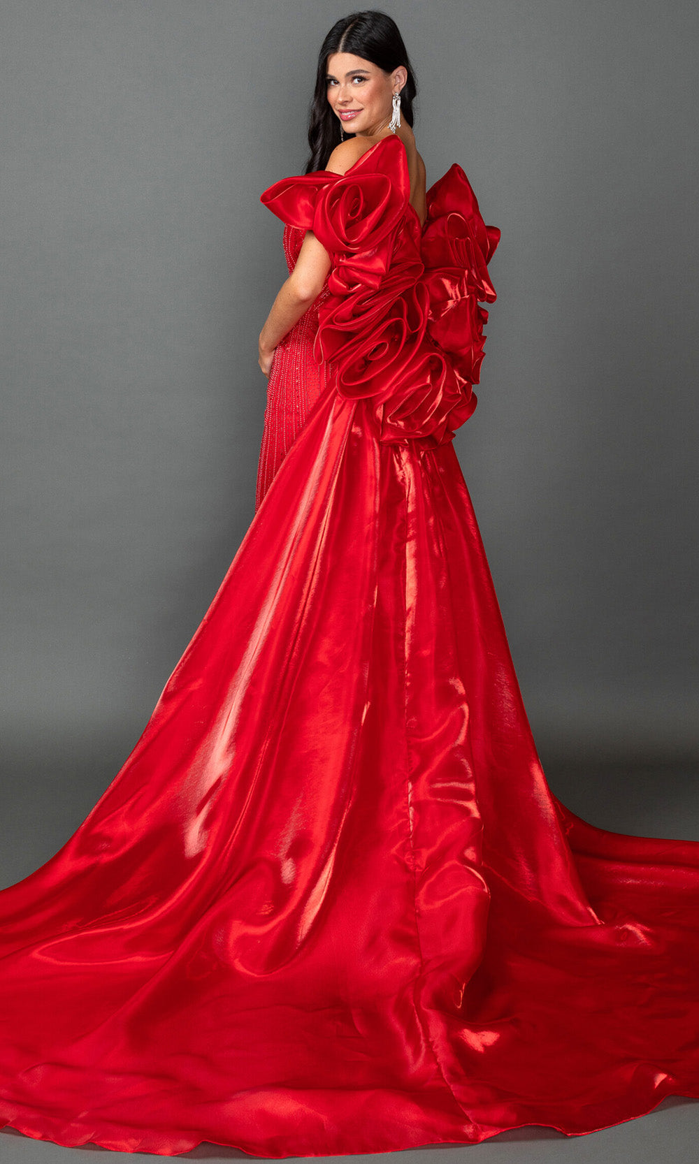 Dancing Queen 4597 - Fully Beaded Strapless Prom Gown In Red