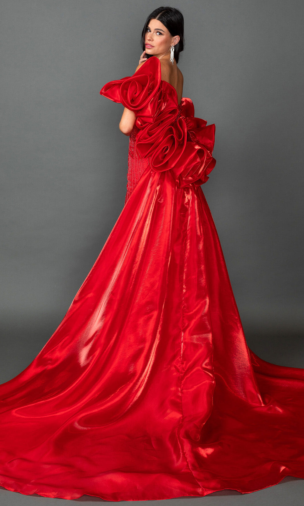 Dancing Queen 4597 - Fully Beaded Strapless Prom Gown In Red