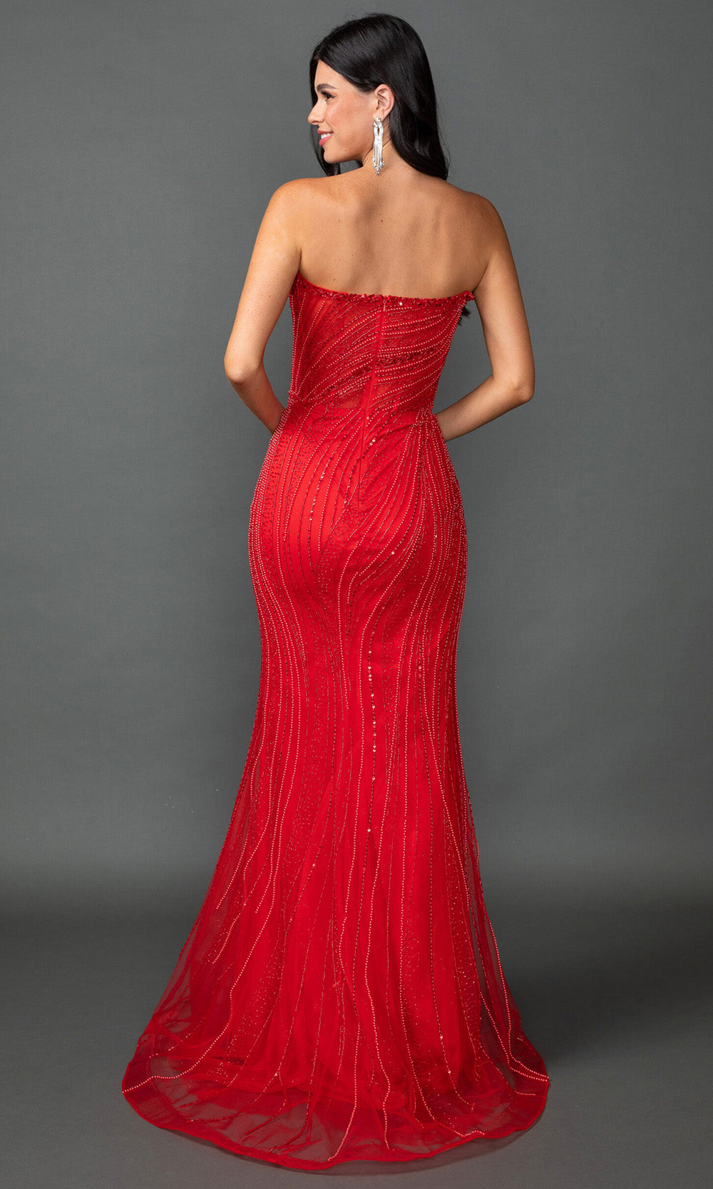 Dancing Queen 4597 - Fully Beaded Strapless Prom Gown In Red
