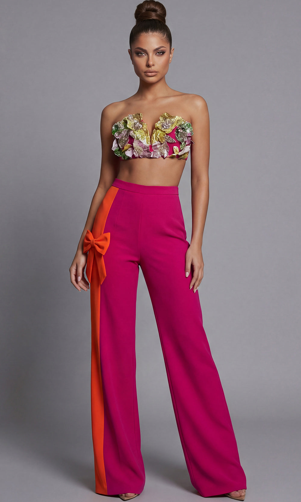 Jovani 45987 - Buttoned Vest V-Neckline Pantsuit Formal Pantsuits  in Fuchsia Orange