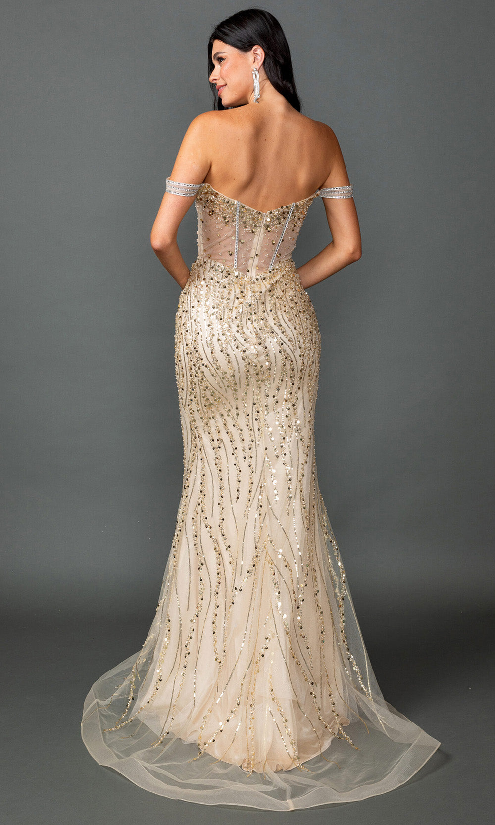 Dancing Queen 4598 - Sweetheart Neckline Sparkle Fitted Gown Prom Dresses in Champagne 