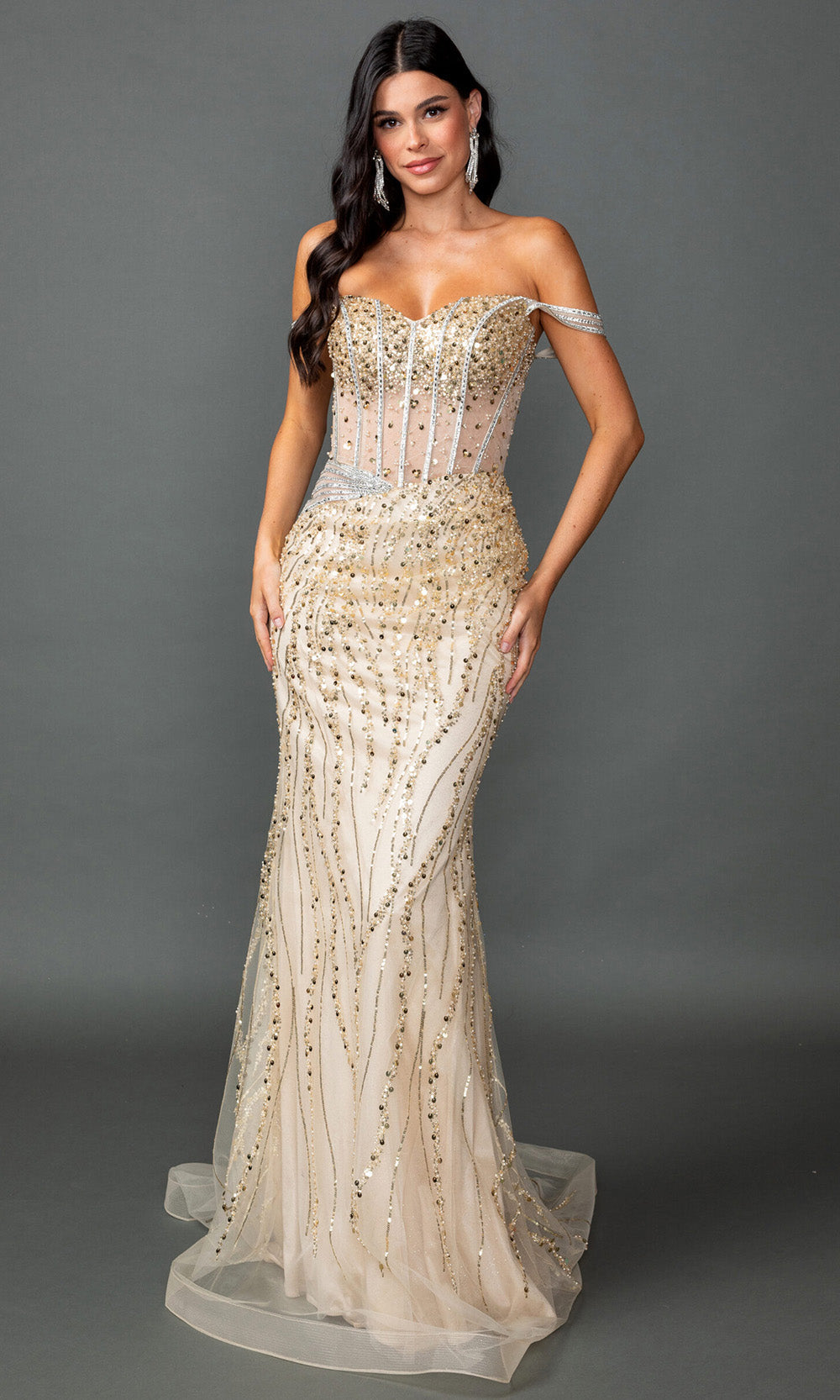 Dancing Queen 4598 - Sweetheart Neckline Sparkle Fitted Gown Prom Dresses in Champagne 