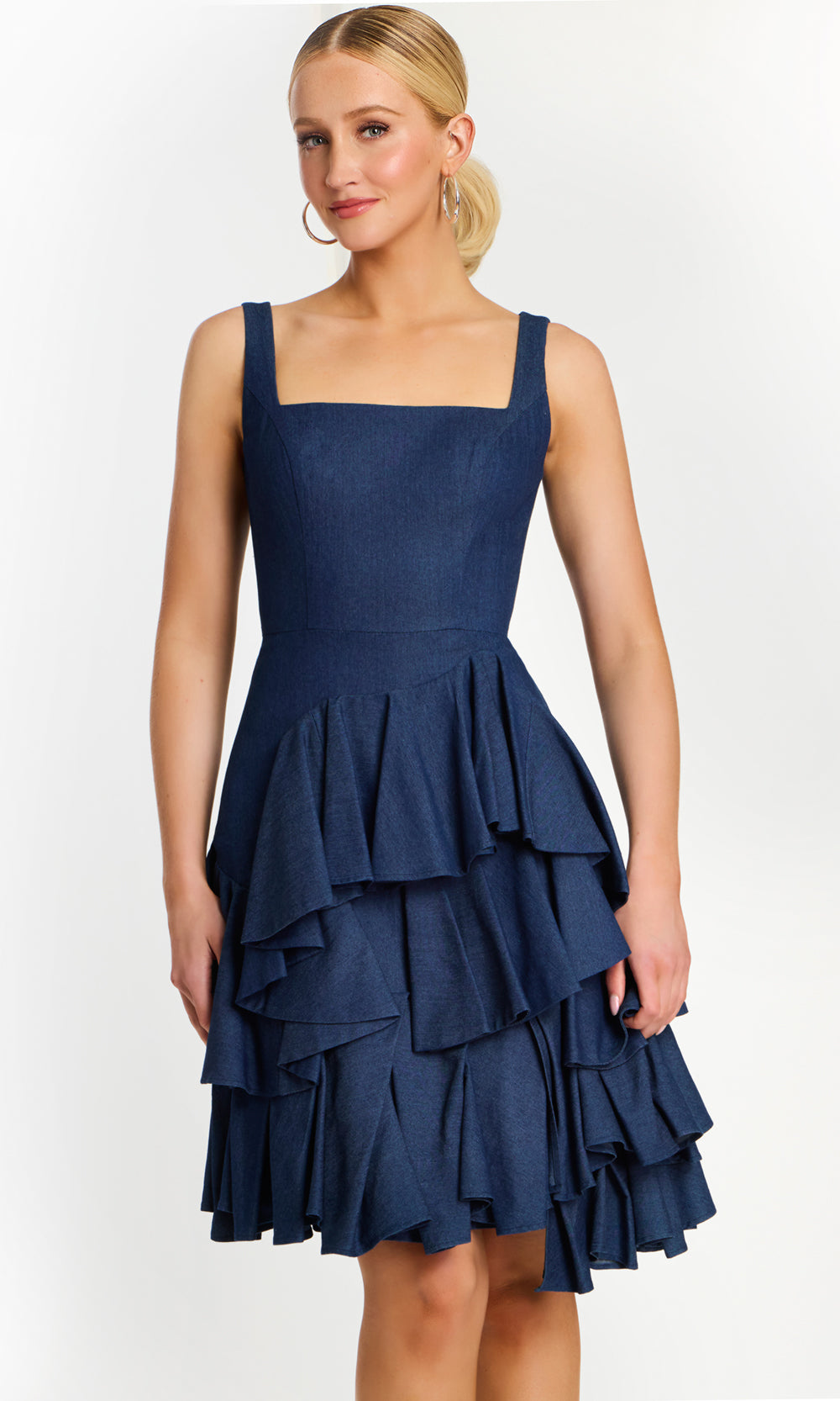 Jovani 45997 - Sleeveless Knee-Length Dress with Ruffle Skirt Party Dresses  in Denim  