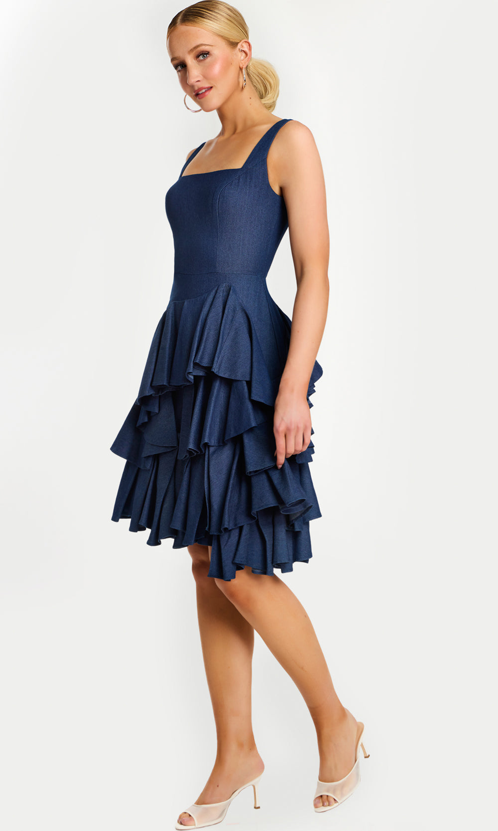 Jovani 45997 - Sleeveless Knee-Length Dress with Ruffle Skirt Party Dresses  in Denim  