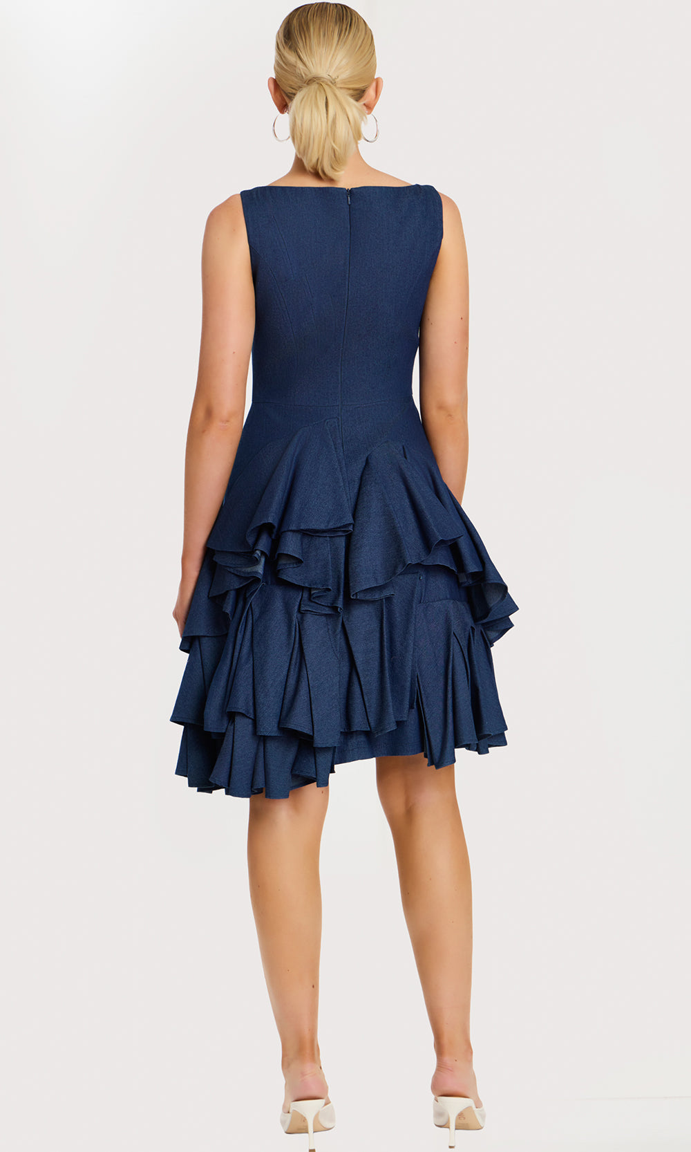 Jovani 45997 - Sleeveless Knee-Length Dress with Ruffle Skirt Party Dresses  in Denim  