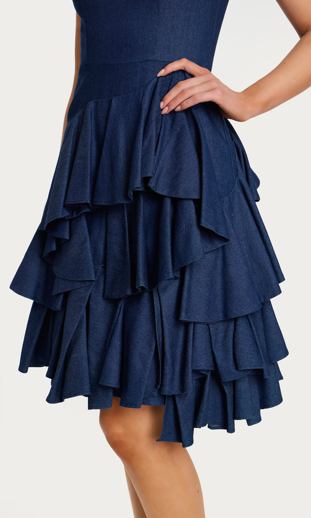Jovani 45997 - Sleeveless Knee-Length Dress with Ruffle Skirt Party Dresses  in Denim  