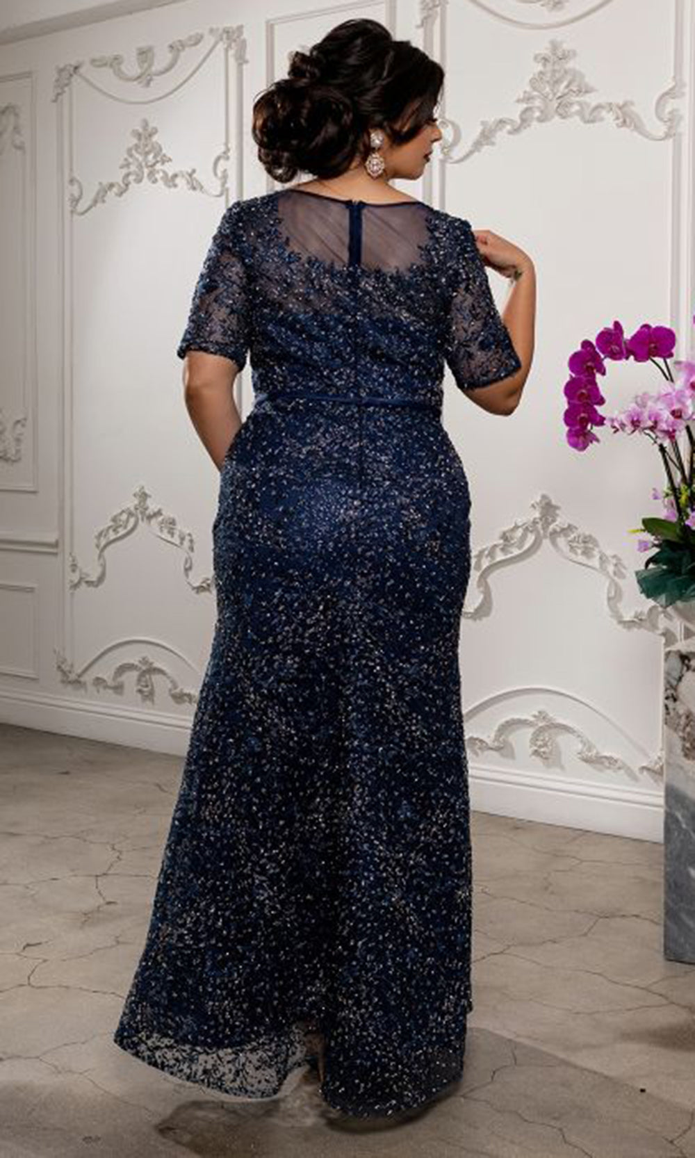 May Queen RQ8246 - Embellished Lace V-Neck Long Formal Gown