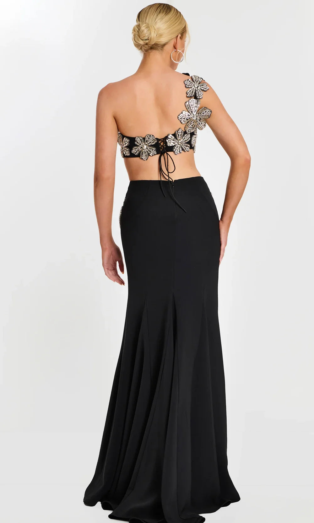 Jovani 46003 - Crystal Floral Two Piece Fitted Gown Prom Dresses  in Black 