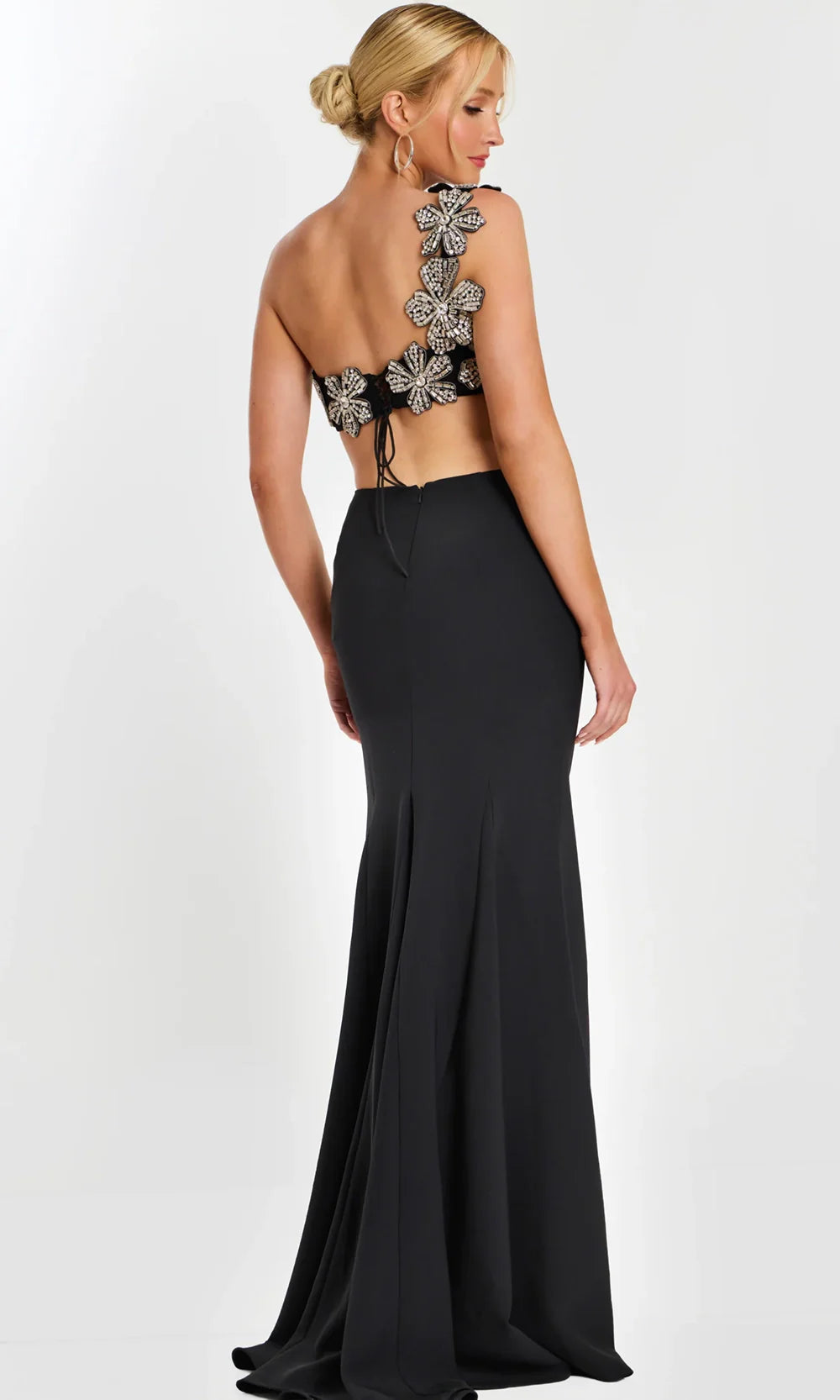 Jovani 46003 - Crystal Floral Two Piece Fitted Gown Prom Dresses  in Black 