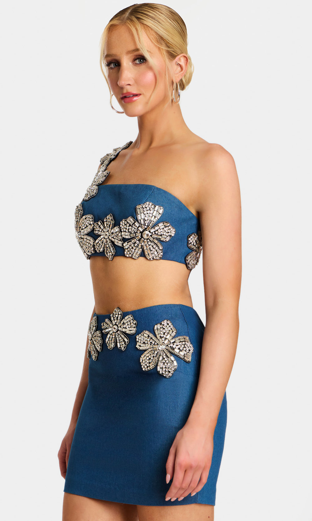 Jovani 46004 - Asymmetric Two Piece Dress with Crystal Flowers Homecoming Dresses  in Denim  