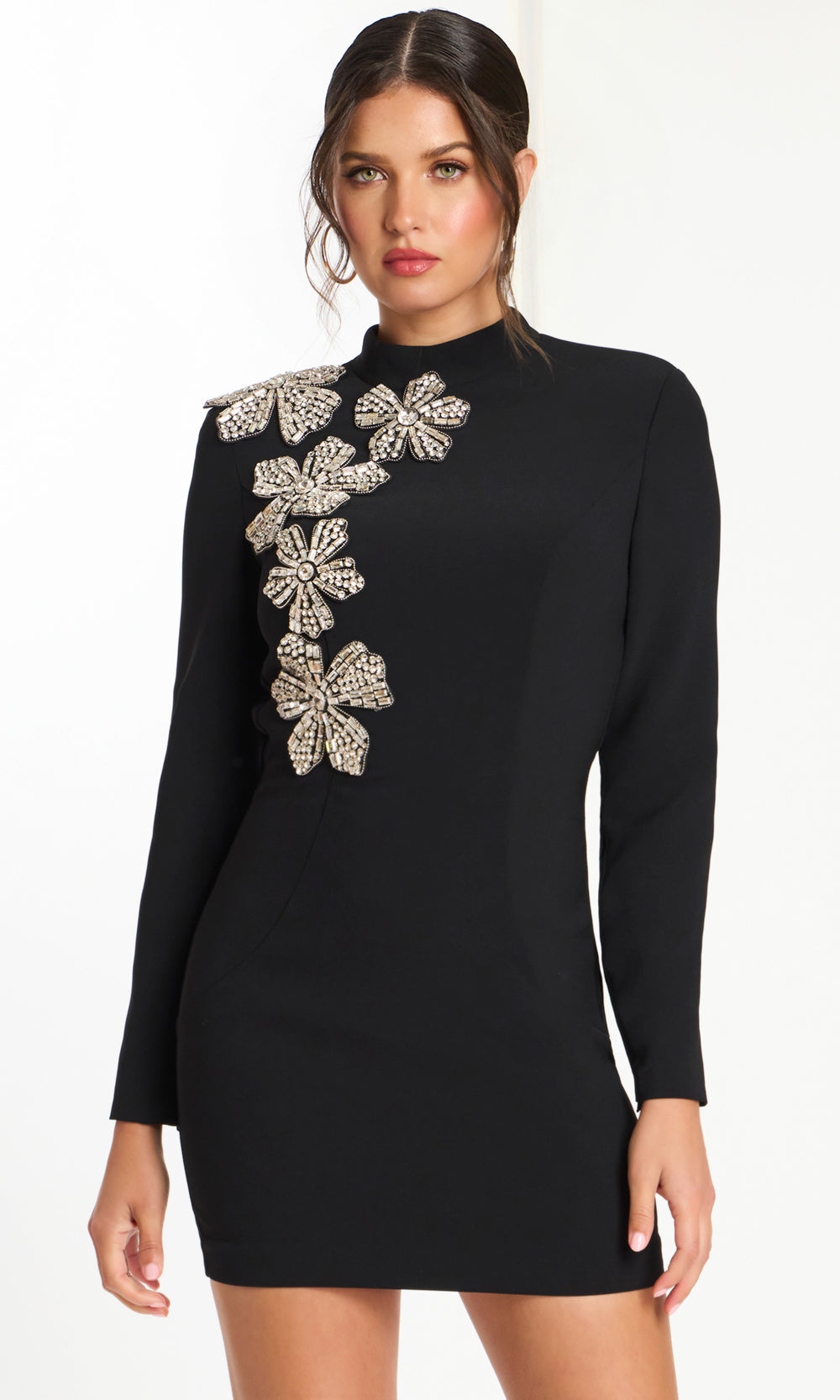 Jovani 46005 - Crystal Floral Applique Cutout Back Mini Dress Special Occasion Dress In Black