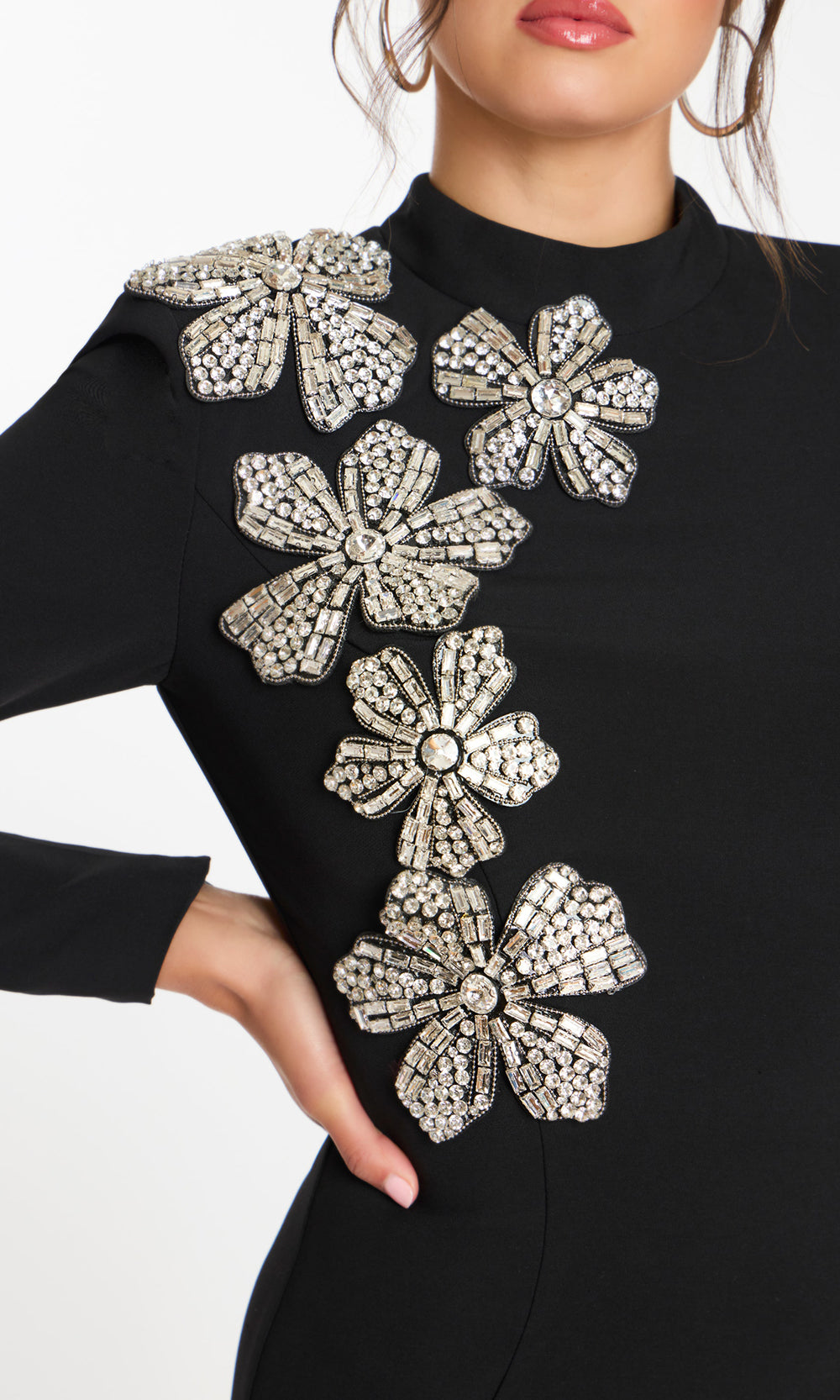 Jovani 46005 - Crystal Floral Applique Cutout Back Mini Dress Special Occasion Dress In Black