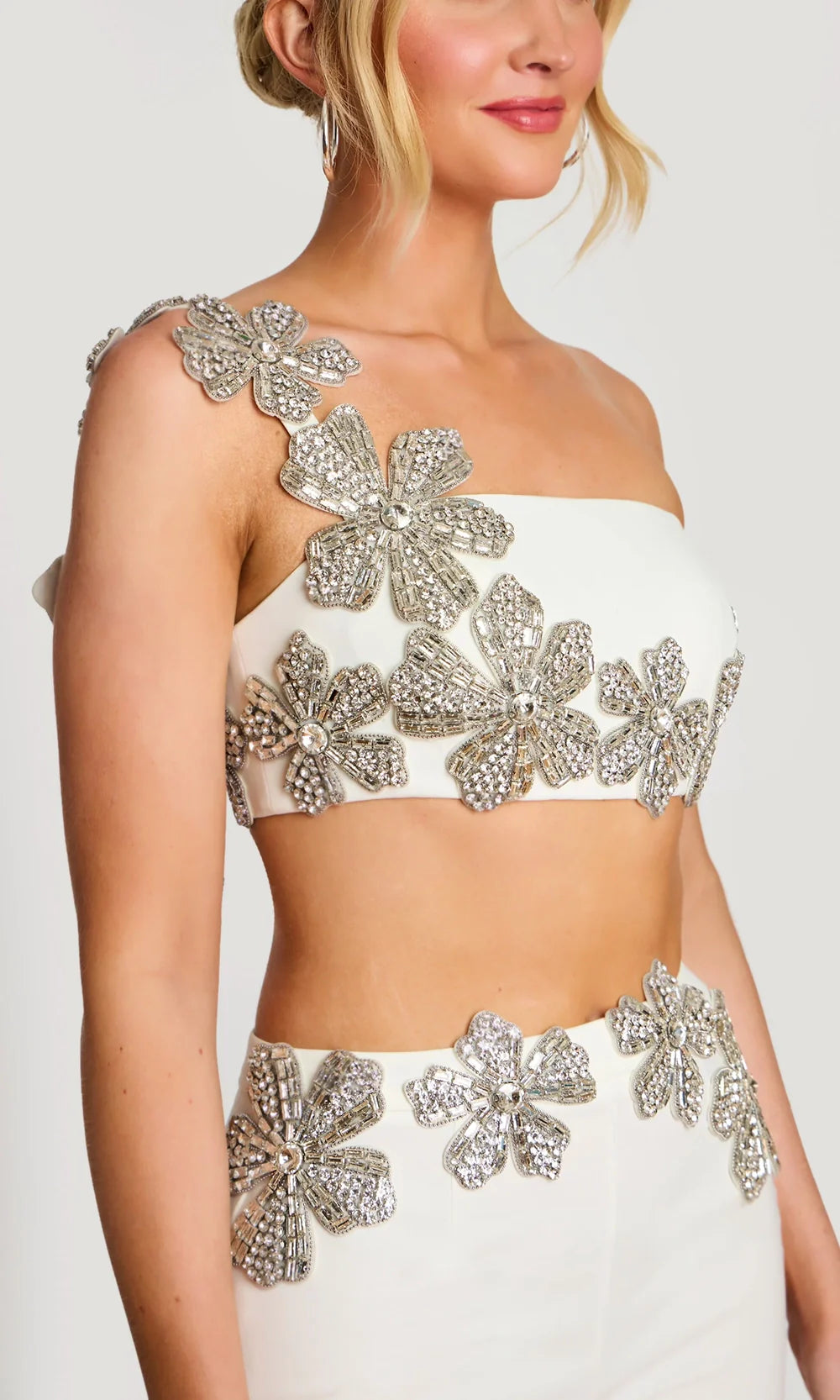 Jovani 46007 - Two Piece Pantsuit with Floral Appliques Formal Pantsuits  in Ivory  