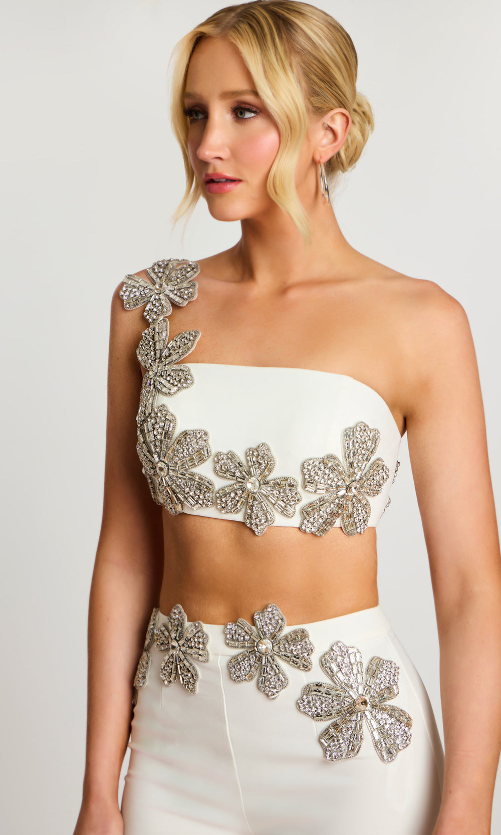 Jovani 46007 - Two Piece Pantsuit with Floral Appliques Formal Pantsuits  in Ivory  