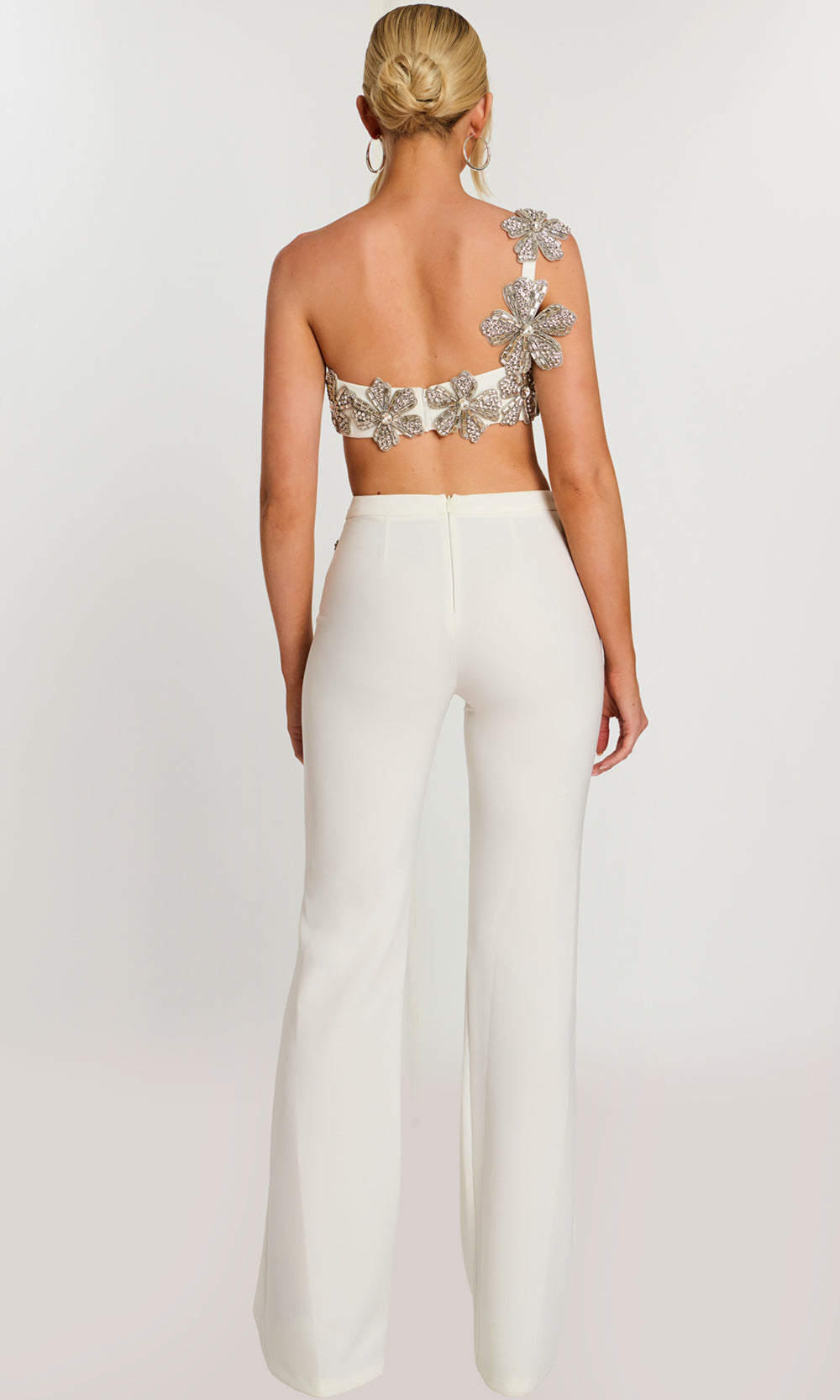 Jovani 46007 - Two Piece Pantsuit with Floral Appliques Formal Pantsuits  in Ivory  