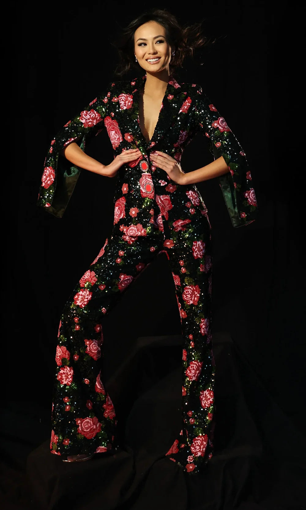 Jovani 46018 - Plunging Blazer Floral Jumpsuit Formal Pantsuits  in Print  