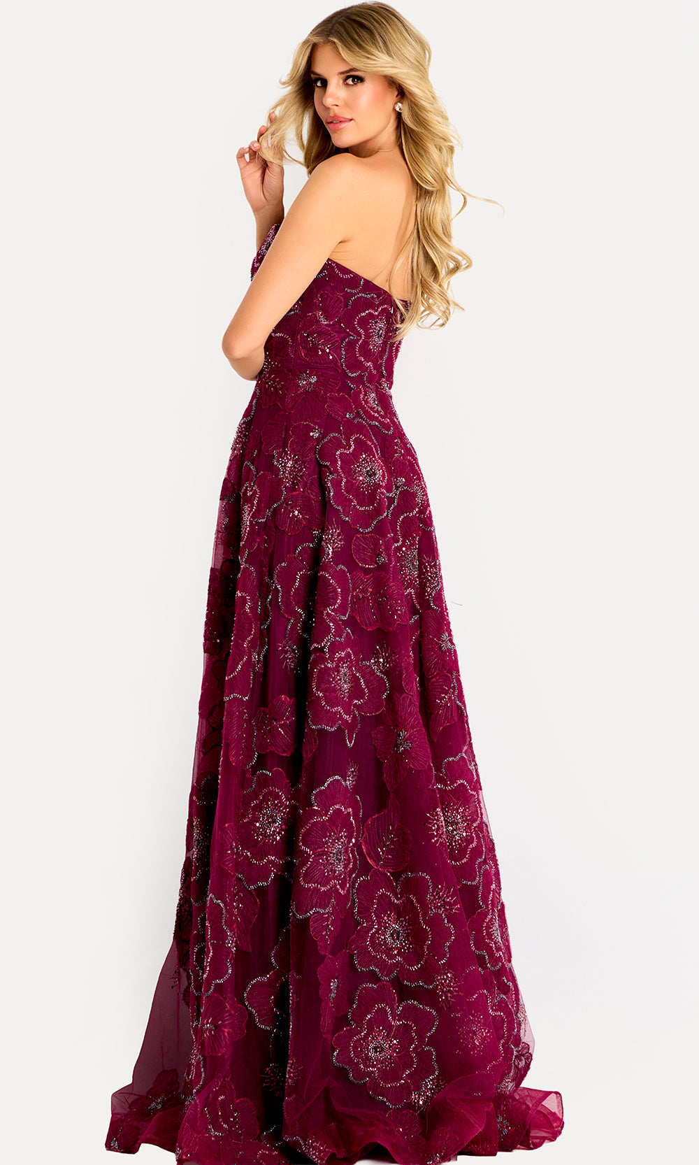 Jovani 46033 - Embroidered Tulle Straight Across Long Gown