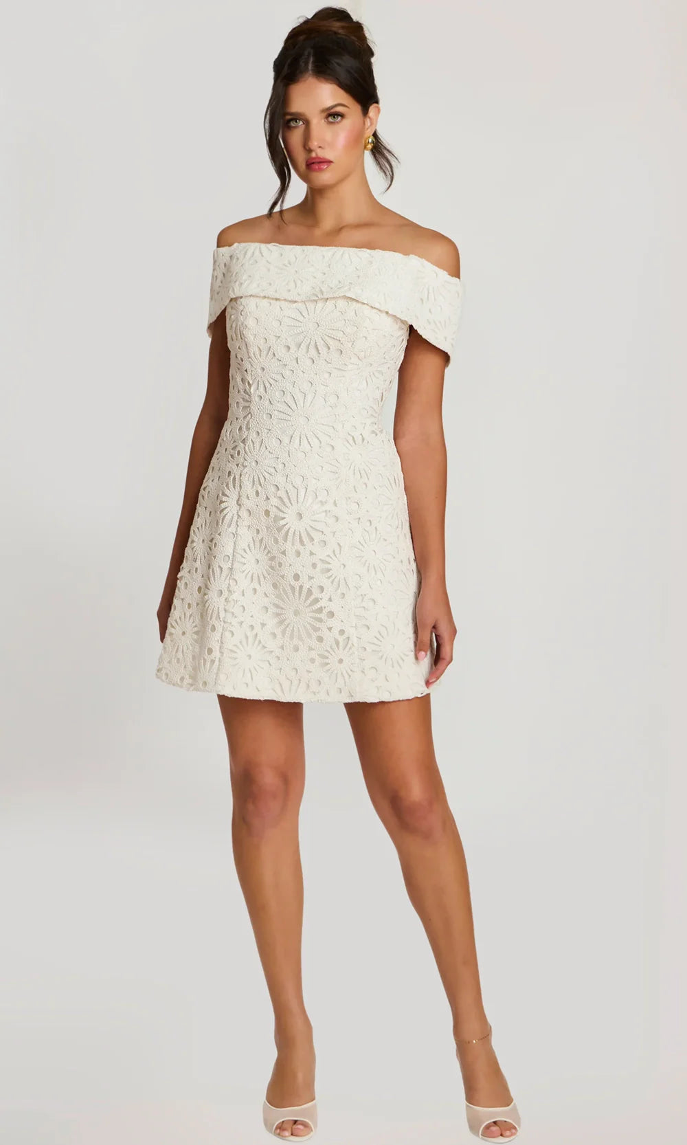 Jovani 46036 - Floral Lace A-Line Cocktail Dress Cocktail Dresses  in Off White