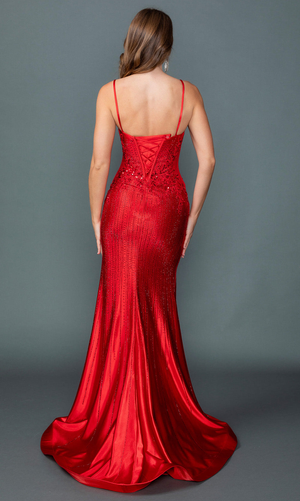 Dancing Queen 4605 - Sleeveless Beaded Sheath Gown with Slit Prom Dresses in Red 