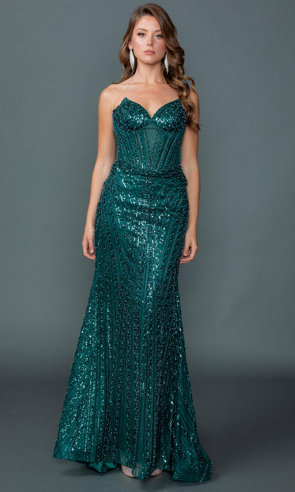 Dancing Queen 4606 - Strapless Sweetheart Fitted Gown with Sequins Prom Dresses in Hunter Green