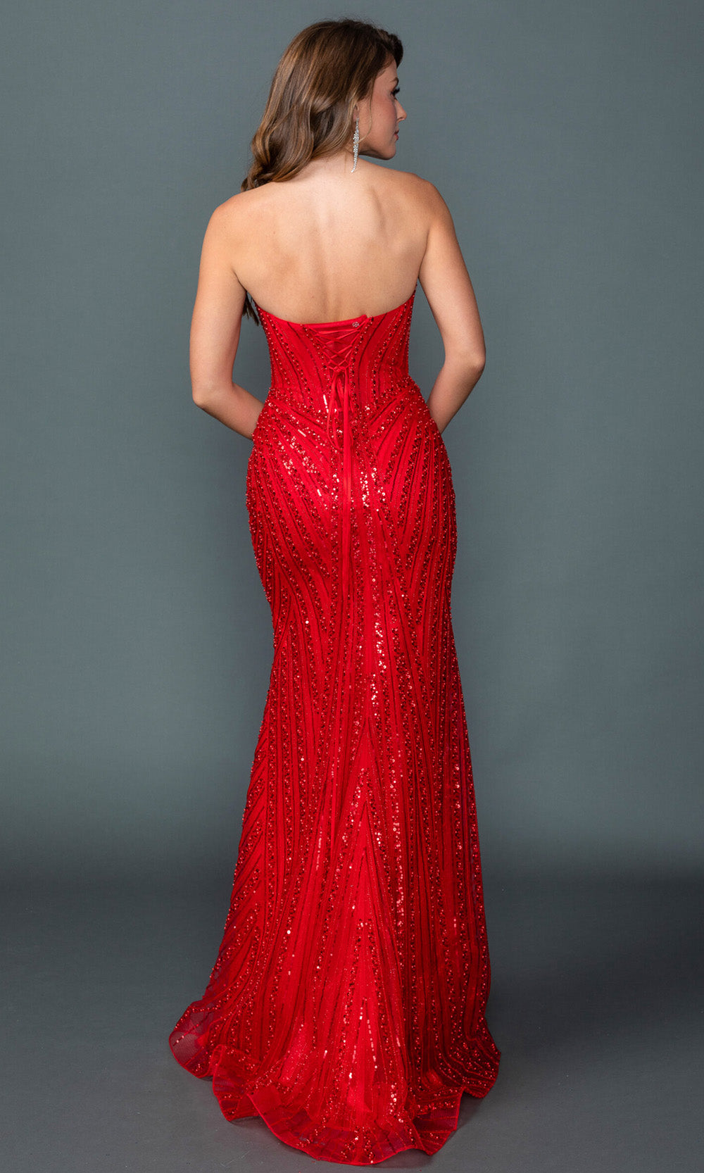 Dancing Queen 4606 - Strapless Sweetheart Fitted Gown with Sequins Prom Dresses in Red 